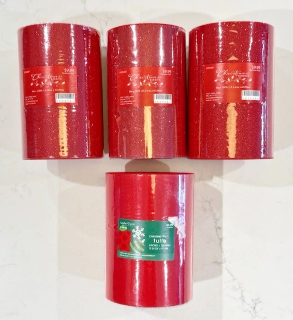 NWT Lot of 4 RED TULLE AND GLITTER TULLE RIBBON Rolls Valentines Holiday